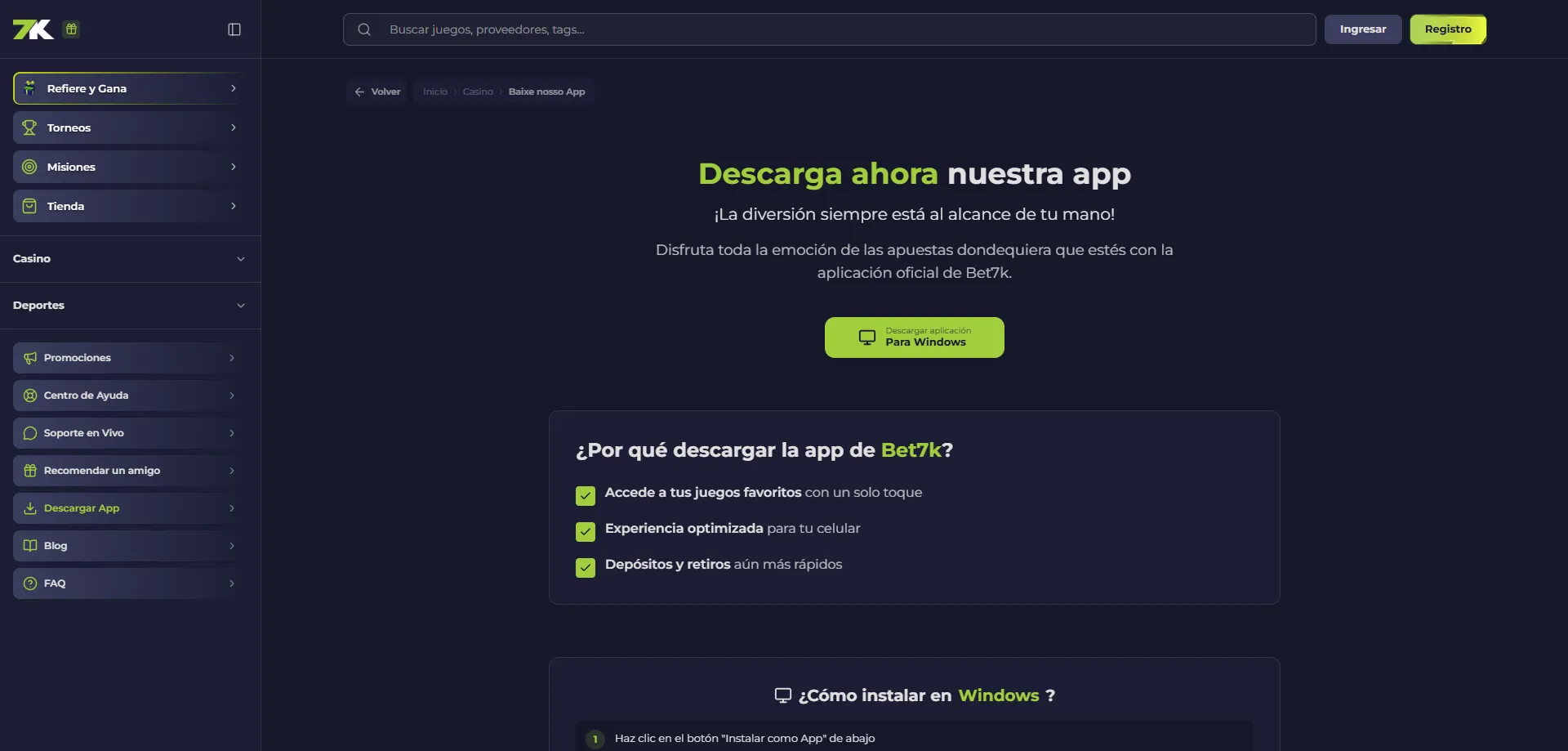 Aplicación móvil de Bet7k Casino para jugar desde tu smartphone