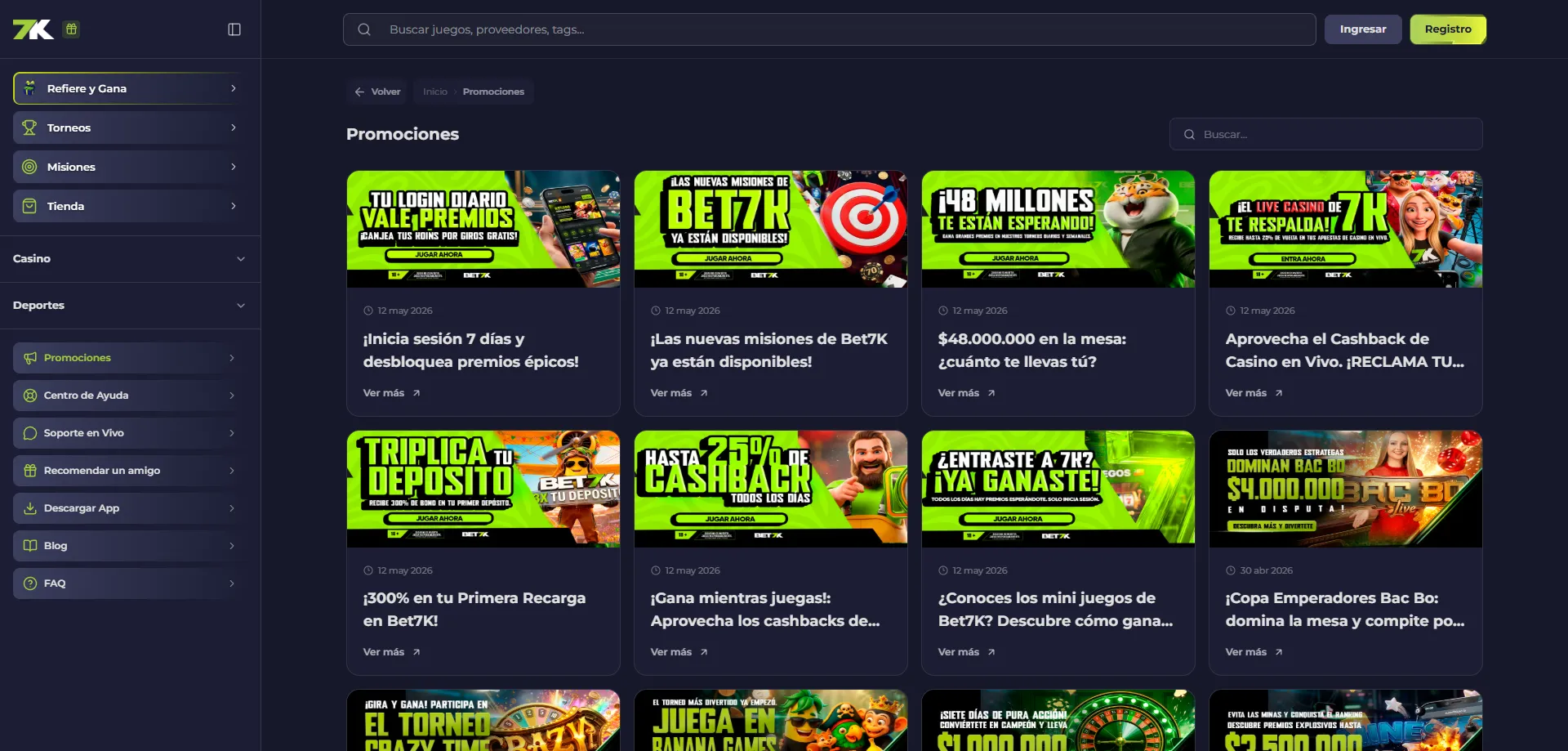 Bonificaciones y cashback semanal disponibles en Bet7k Casino Chile